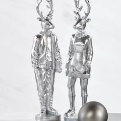 Weihnachtsfigur Hirsch Perkins 2er Set silber H 35 cm