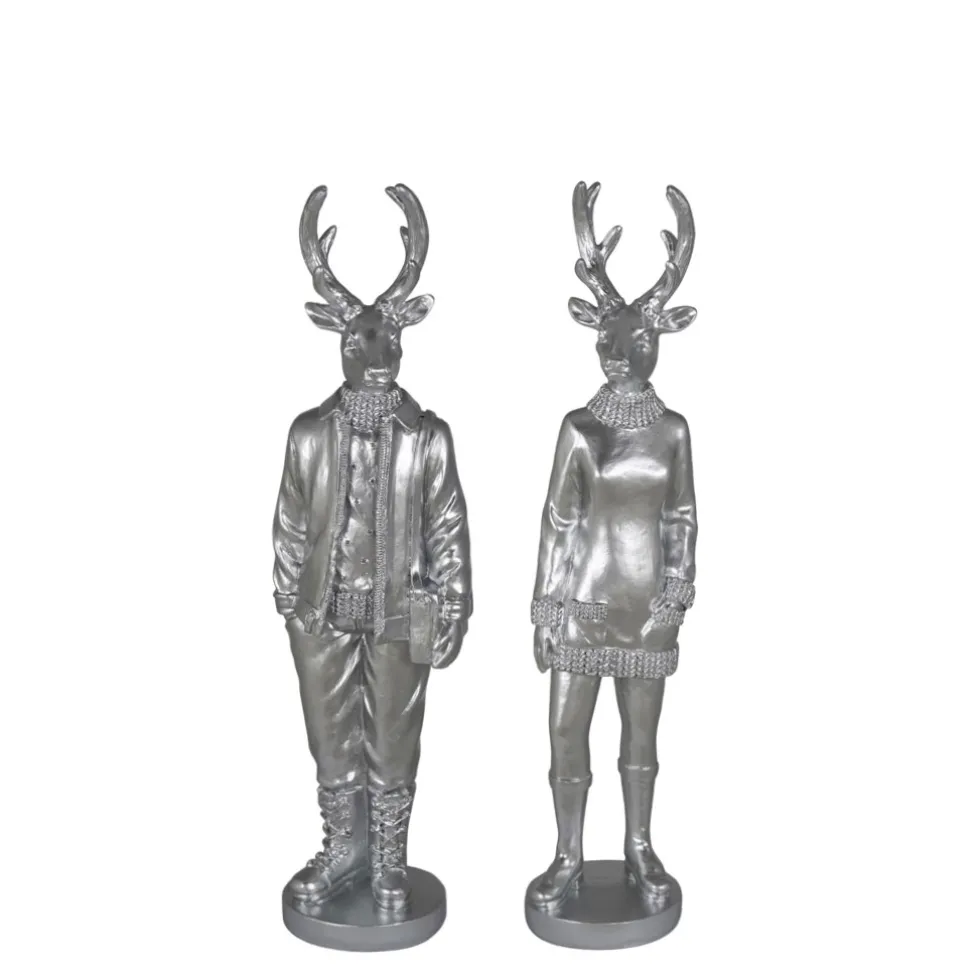 Weihnachtsfigur Hirsch Perkins 2er Set silber H 35 cm