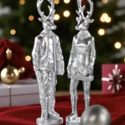 Weihnachtsfigur Hirsch Perkins 2er Set silber H 35 cm
