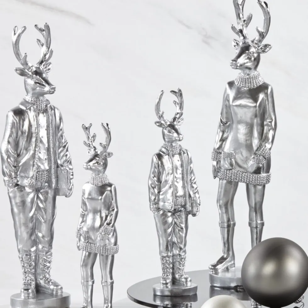 Weihnachtsfigur Hirsch Perkins 2er Set silber H 35 cm