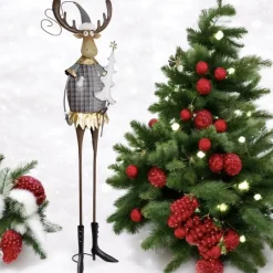 Weihnachtsfigur Metall Deko Rentier mit Baum Höhe 65 cm