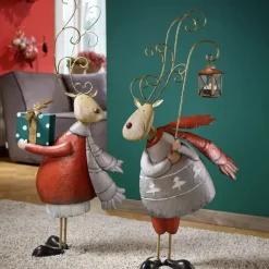 Weihnachtsfigur Metall Deko Rentier mit Geschenk Höhe 89 cm