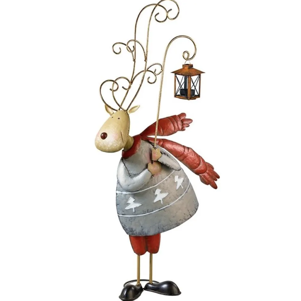 Weihnachtsfigur Metall Rentier mit Laterne H 77 cm