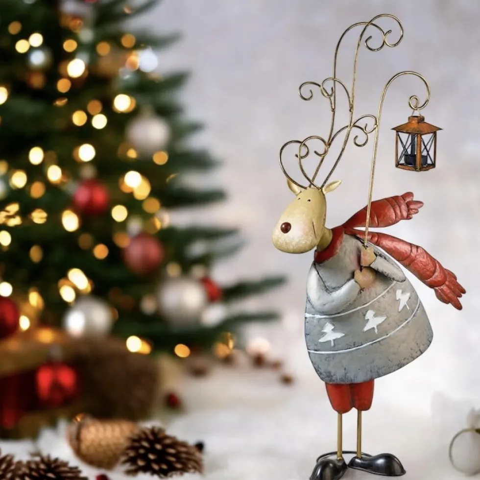 Weihnachtsfigur Metall Rentier mit Laterne H 77 cm