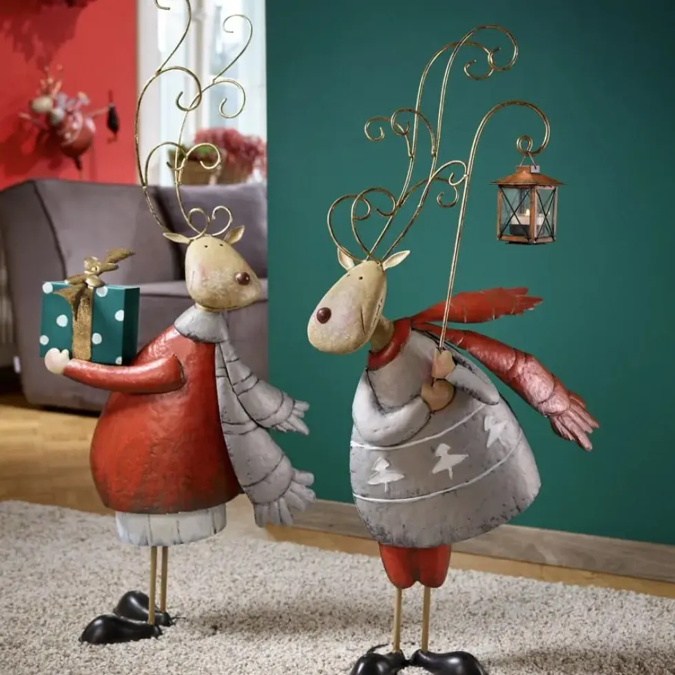 Weihnachtsfigur Metall Rentier mit Laterne H 77 cm