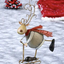 Weihnachtsfigur Metall Rentier mit Schneeroller Höhe 52 cm