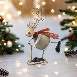 Weihnachtsfigur Metall Rentier mit Schneeroller Höhe 52 cm
