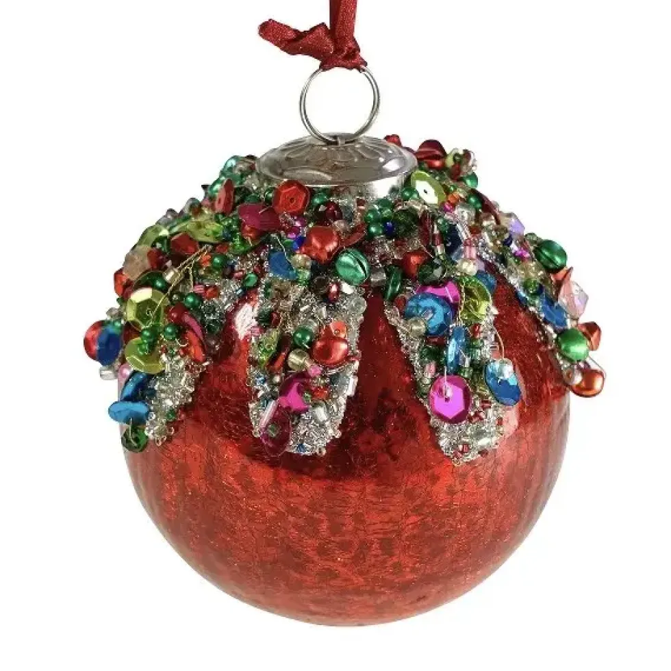 Weihnachtskugel mit Perlenschmuck rot Werner Voß Durchmesser 10 cm