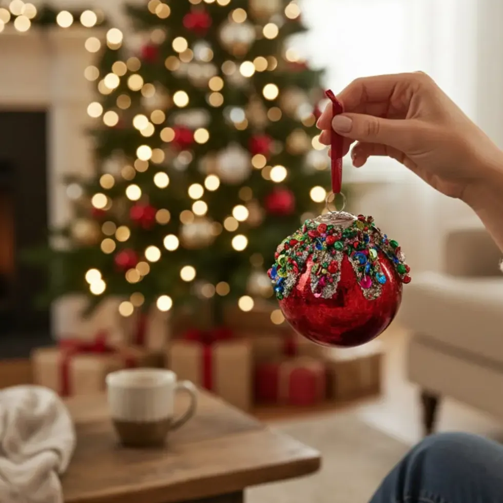 Weihnachtskugel mit Perlenschmuck rot Werner Voß Durchmesser 10 cm
