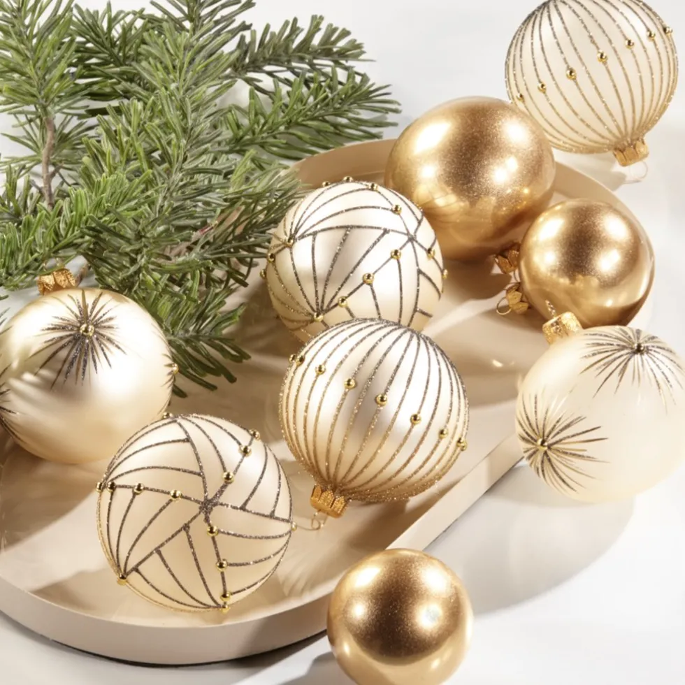 Weihnachtskugeln Glas Lyros secco