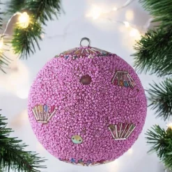 Weihnachtskugel OPIUM GiftCompany Blumenmuster, Perlen, Pailletten, pink ø 10 cm