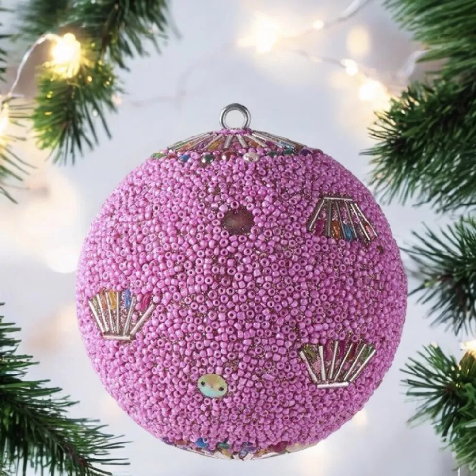 Weihnachtskugel OPIUM GiftCompany Blumenmuster, Perlen, Pailletten, pink ø 10 cm