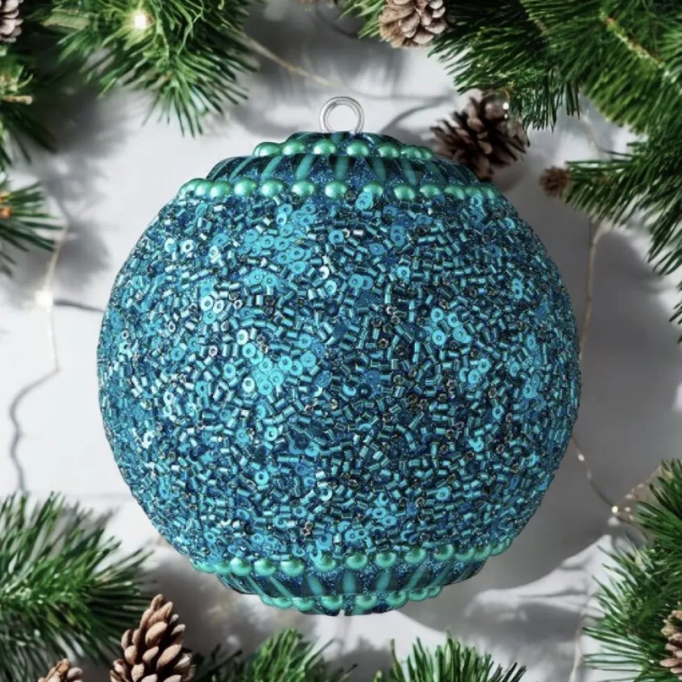 Weihnachtskugel OPIUM GiftCompany Blumenmuster, Perlen, Steine, blau ø 10 cm