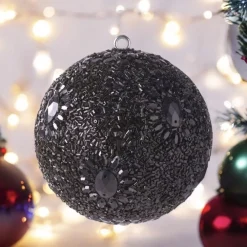 Weihnachtskugel OPIUM GiftCompany Blumenmuster, Perlen, schwarz ø 10 cm