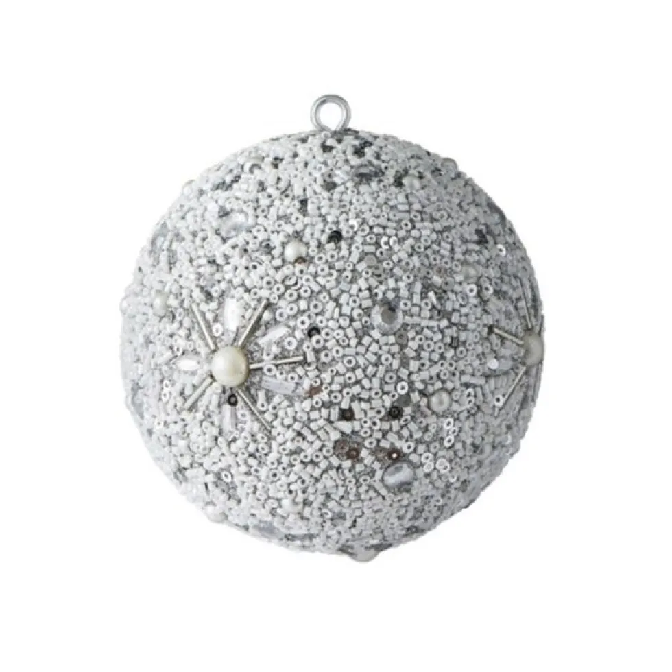 Weihnachtskugel OPIUM GiftCompany Blumenmuster, Perlen, Glitzer weiß ø 10 cm
