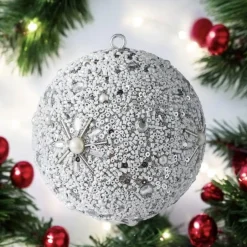 Weihnachtskugel OPIUM GiftCompany Blumenmuster, Perlen, Glitzer weiß ø 10 cm