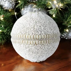 Weihnachtskugel OPIUM GiftCompany Blumenmuster, Perlen, Steine weiß ø 10 cm