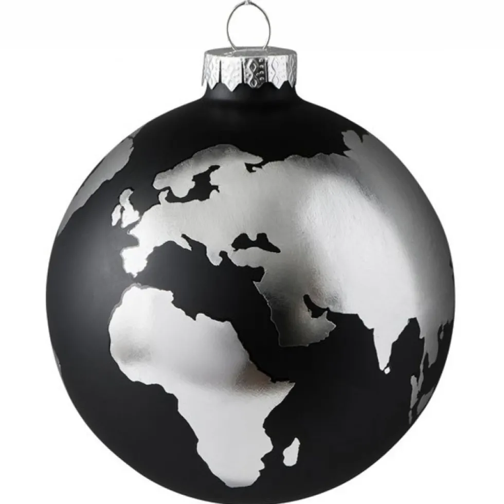 Weihnachtskugel WELTKUGEL GiftCompany schwarz / silber D 10 cm
