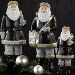 Weihnachtsmann-Figur Deko Santa Prescott schwarz Höhe 45 cm