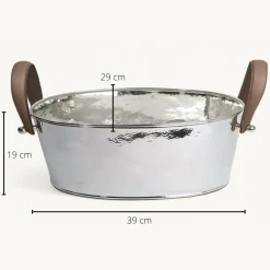 Weinkühler silber mit Lederhenkel Edzard GAVIN braun Durchmesser 39 cm