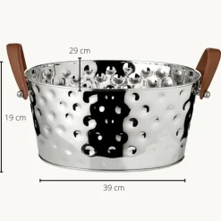Weinkühler silber mit Lederhenkel Edzard GIDEON braun Durchmesser 39 cm