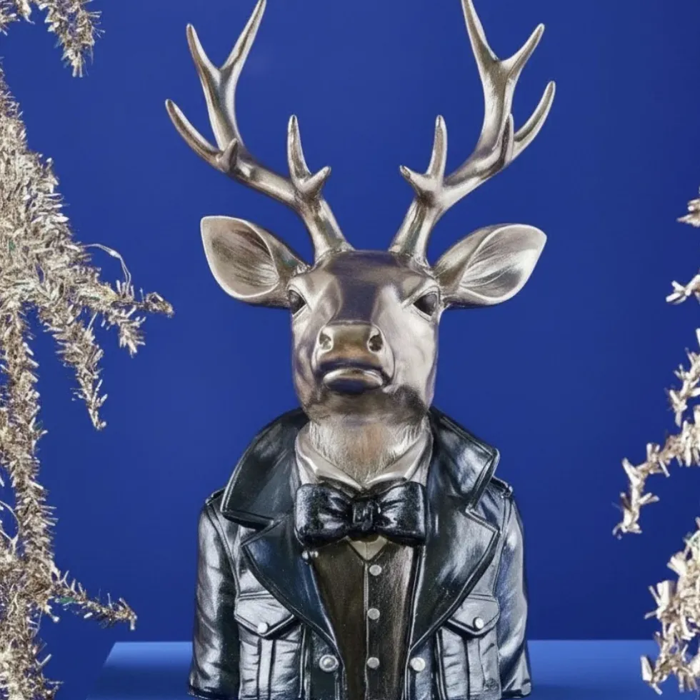 Werner Voß Weihnachtsdeko Hirschbüste mit Fliege silber blau