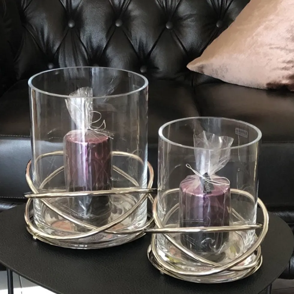 Windlicht Glas Crowne silber Kaheku