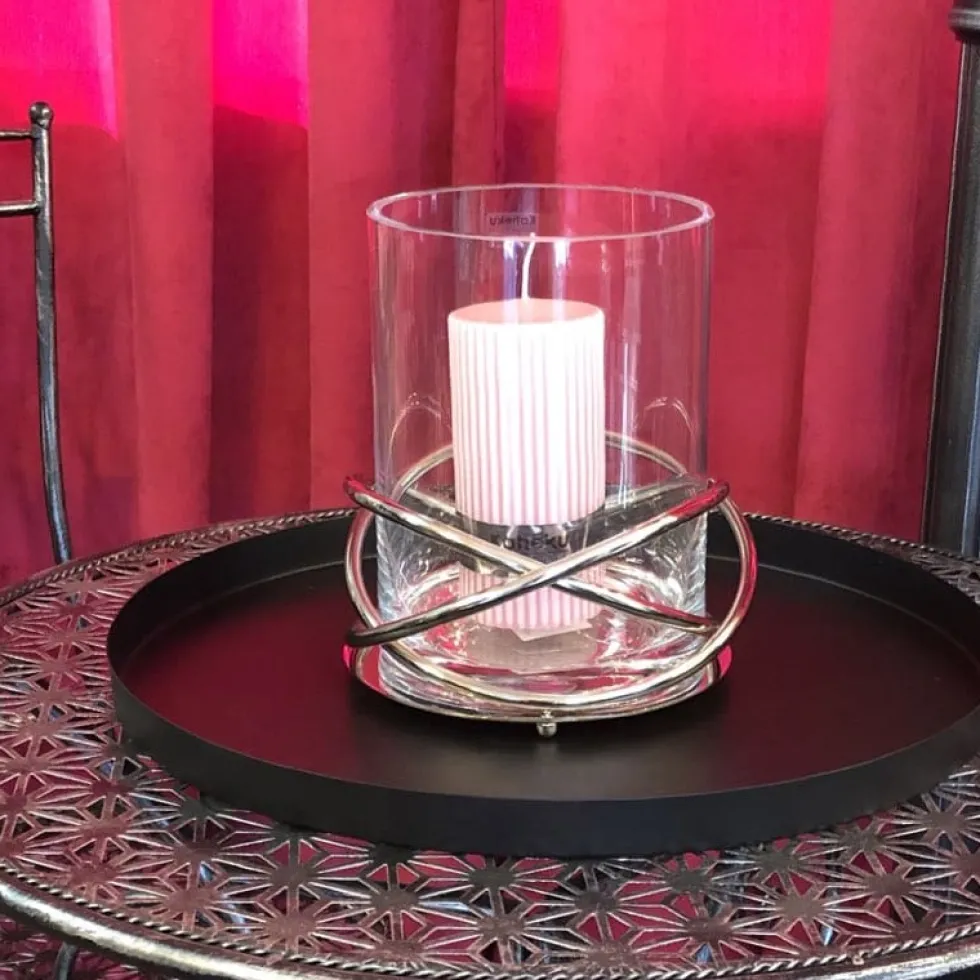 Windlicht Glas Crowne silber Kaheku