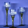 Windlicht Glas Tulpe blau/grün 3er Set