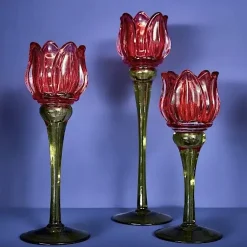 Windlicht Glas Tulpe rot/grün 3er Set