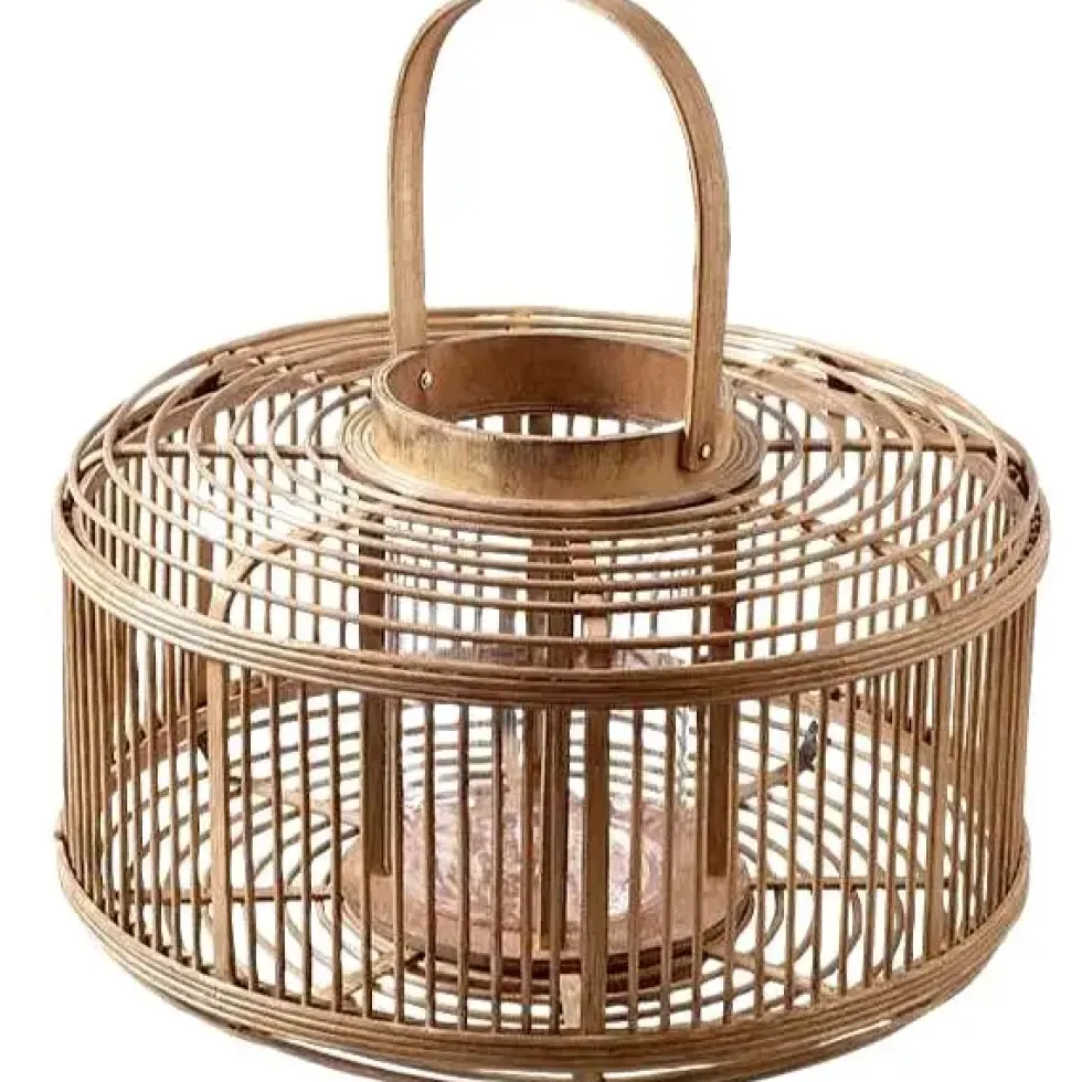 Windlicht Laterne Bambus mit Henkel Durchmesser 39 cm