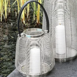 Windlicht Laterne Cage Casablanca mit Lederhenkel Höhe 27 cm