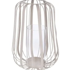 Windlicht Metall beige mit Glaseinsatz ROMY