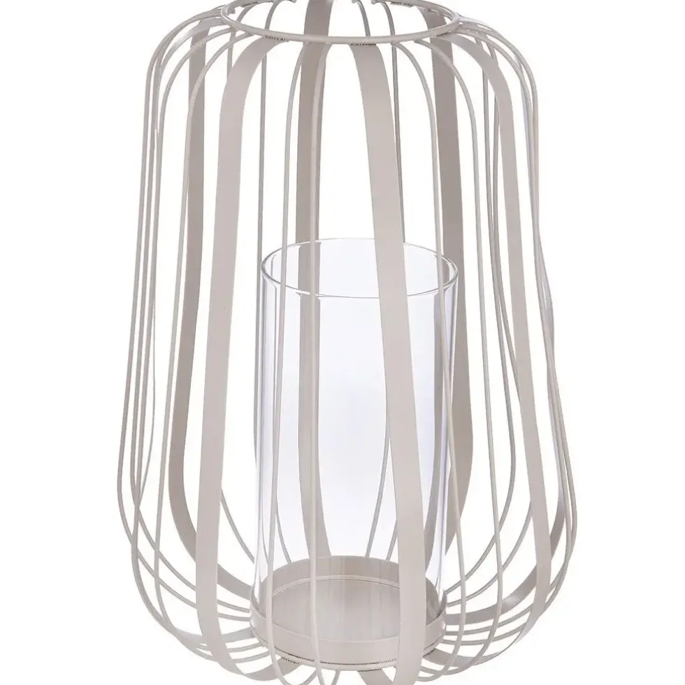 Windlicht Metall beige mit Glaseinsatz ROMY