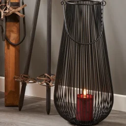 Windlicht Metall Laterne mit Henkel schwarz Höhe 42 cm
