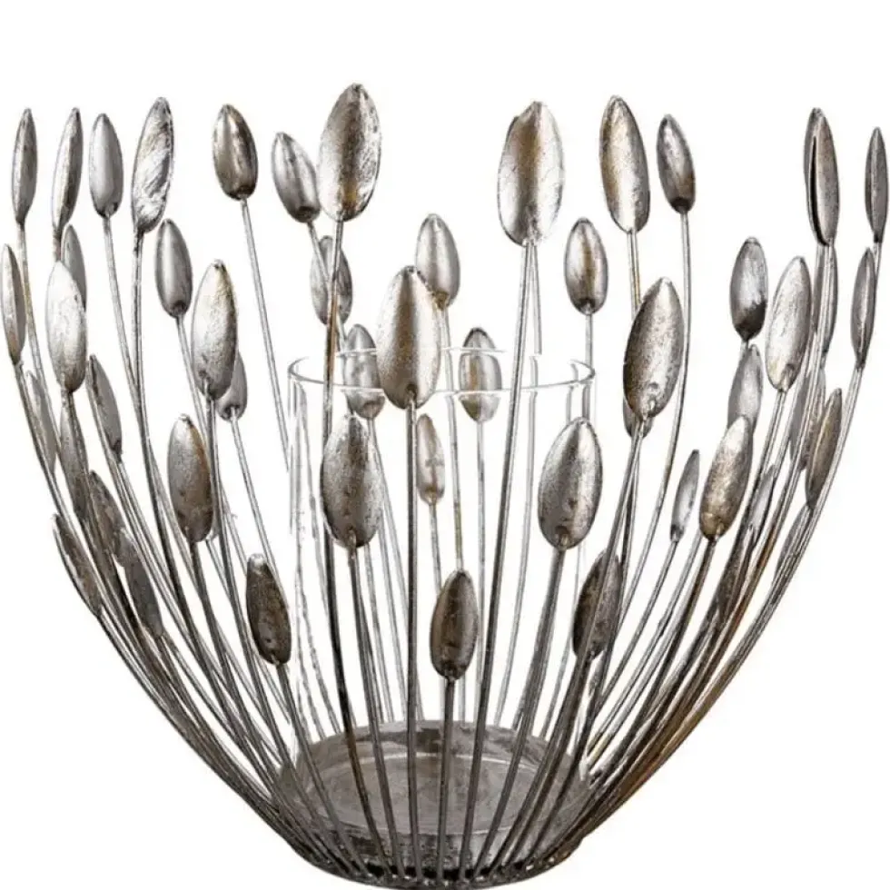 Windlicht Metall silber Trevi mit Glaseinsatz Höhe 27 cm