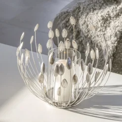 Windlicht Metall silber Trevi mit Glaseinsatz Höhe 27 cm