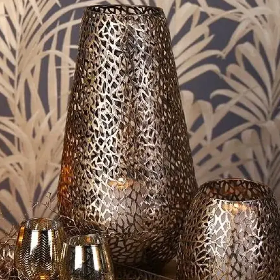 Windlicht Metall Tischlicht Purley Deko antikgold Höhe 46 cm