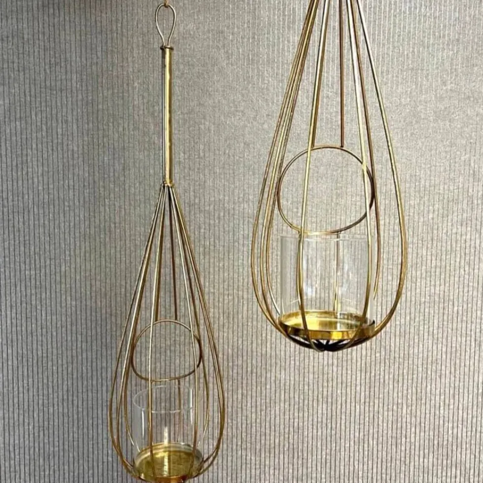 Windlicht Metall Tropfen zum Hängen gold