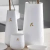 Windlicht Räder Deko Tischlicht weiß goldenes Blatt LIVING H 8 cm
