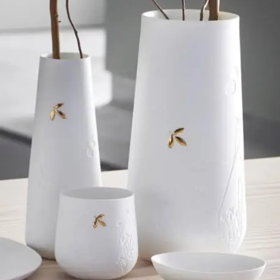 Windlicht Räder Deko Tischlicht weiß goldenes Blatt LIVING H 8 cm