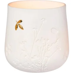 Windlicht Räder Deko Tischlicht weiß goldenes Blatt LIVING H 8 cm