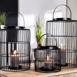 Windlicht schwarz Metall mit Glaseinsatz Stage