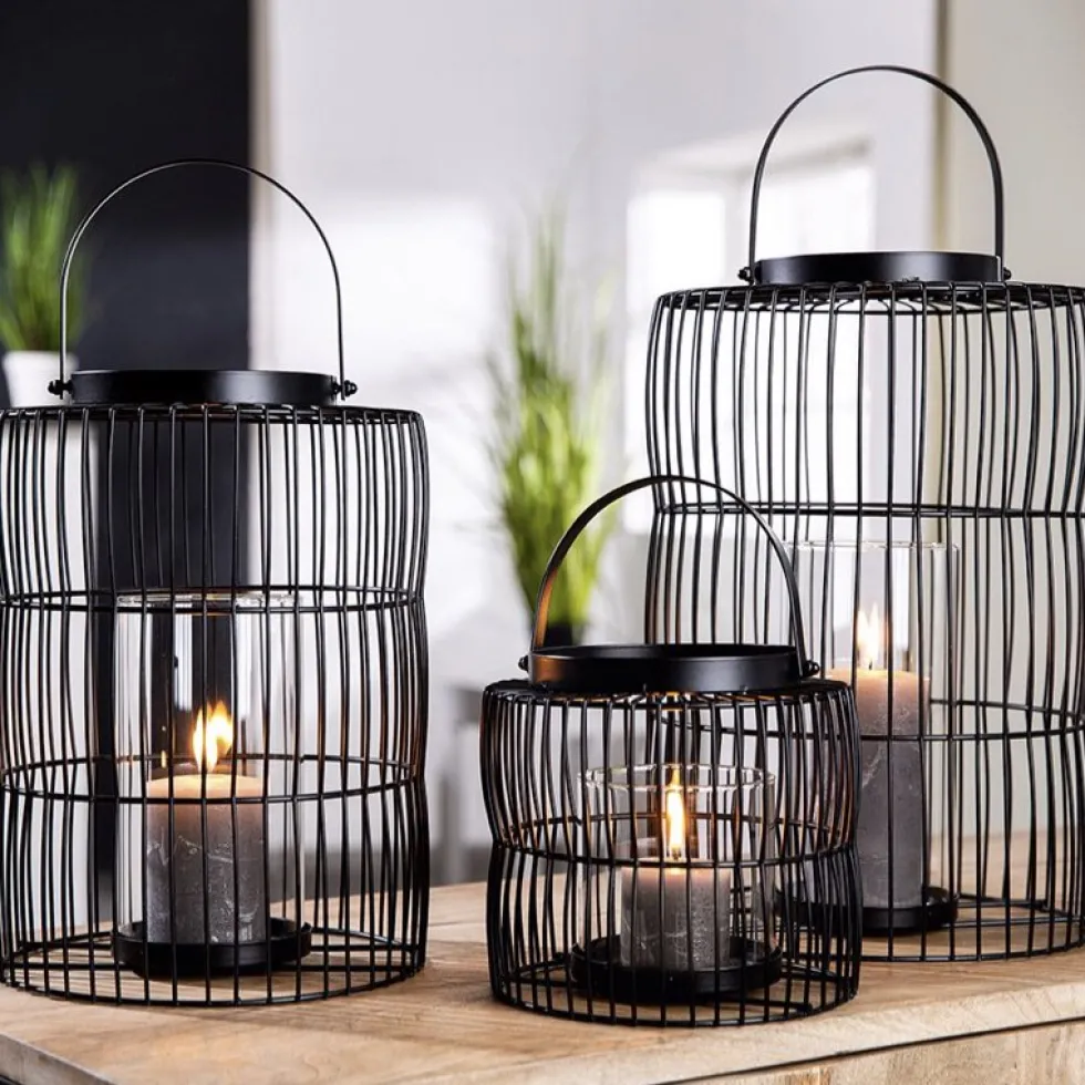 Windlicht schwarz Metall mit Glaseinsatz Stage