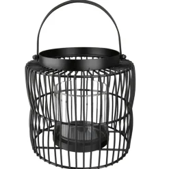 Windlicht schwarz Metall mit Glaseinsatz Stage
