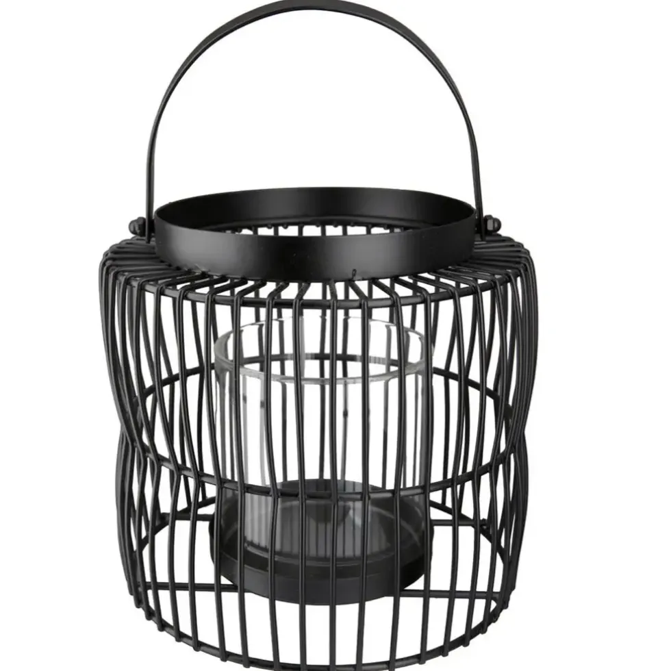 Windlicht schwarz Metall mit Glaseinsatz Stage
