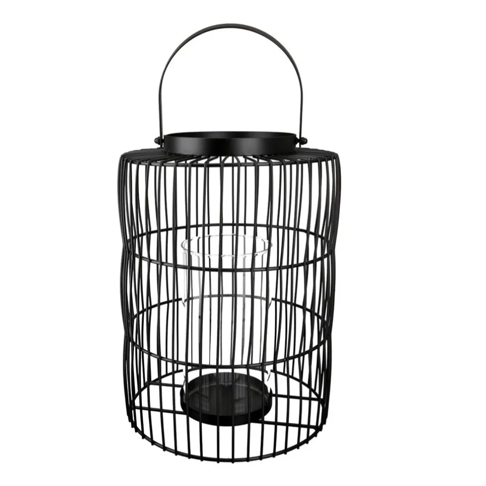 Windlicht schwarz Metall mit Glaseinsatz Stage