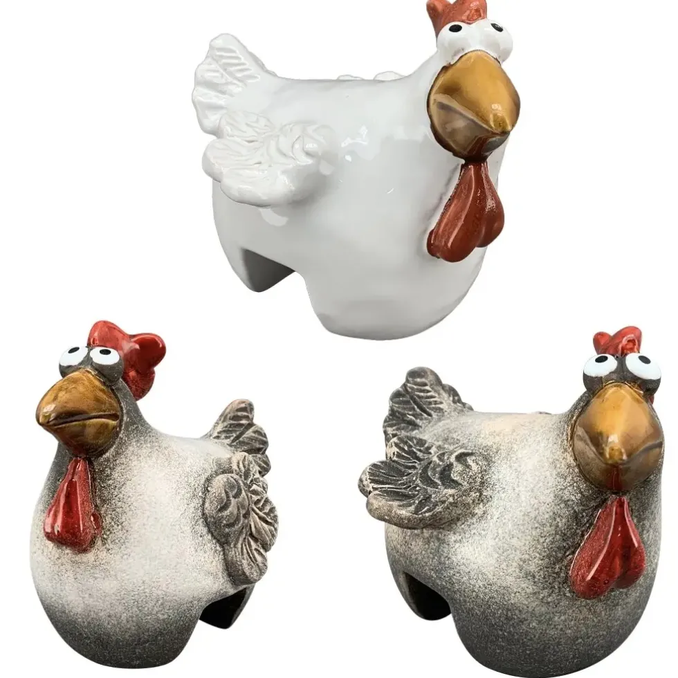 Zaunhocker Keramik Hühner 3er Set